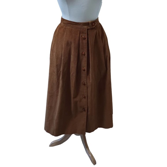 Vintage Dresses & Skirts - Vintage Corduroy Midi Skirt Tag 14 Fits M Button Front